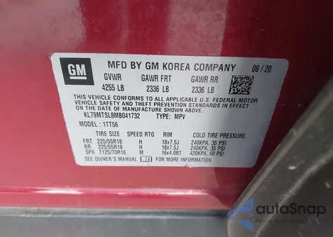 2021 Chevrolet Trailblazer Fwd Rs z USA, uszkodzony, nr VIN KL79MTSL8MB041732